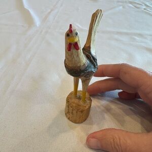 Handcrafted Tiny Wooden Rooster Figurine